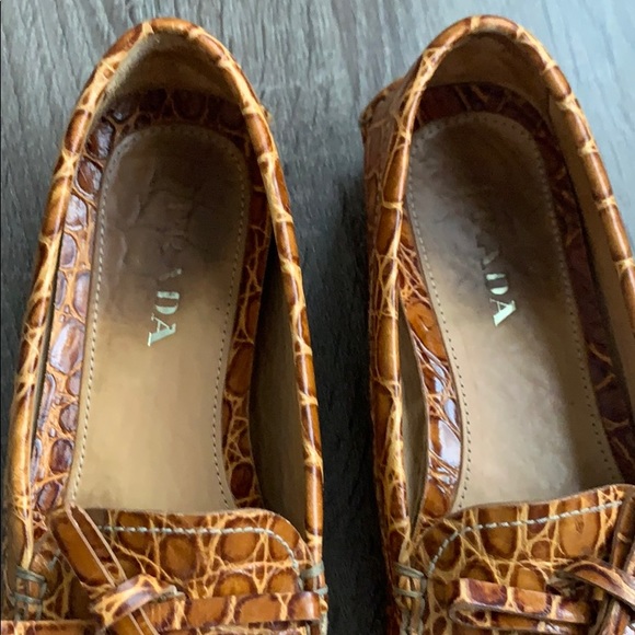 Prada | Brown Croc Embossed Leather Loafers 36.5 - Picture 8 of 9